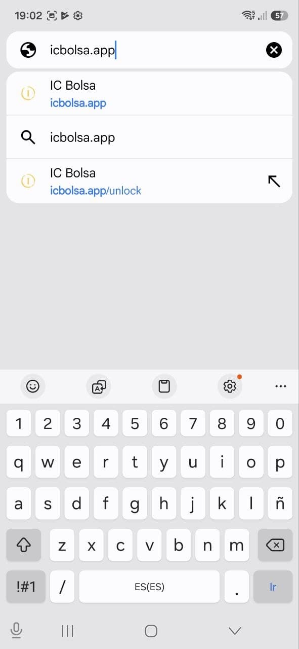 Escribe icbolsa.app y pulsa «Ir».
