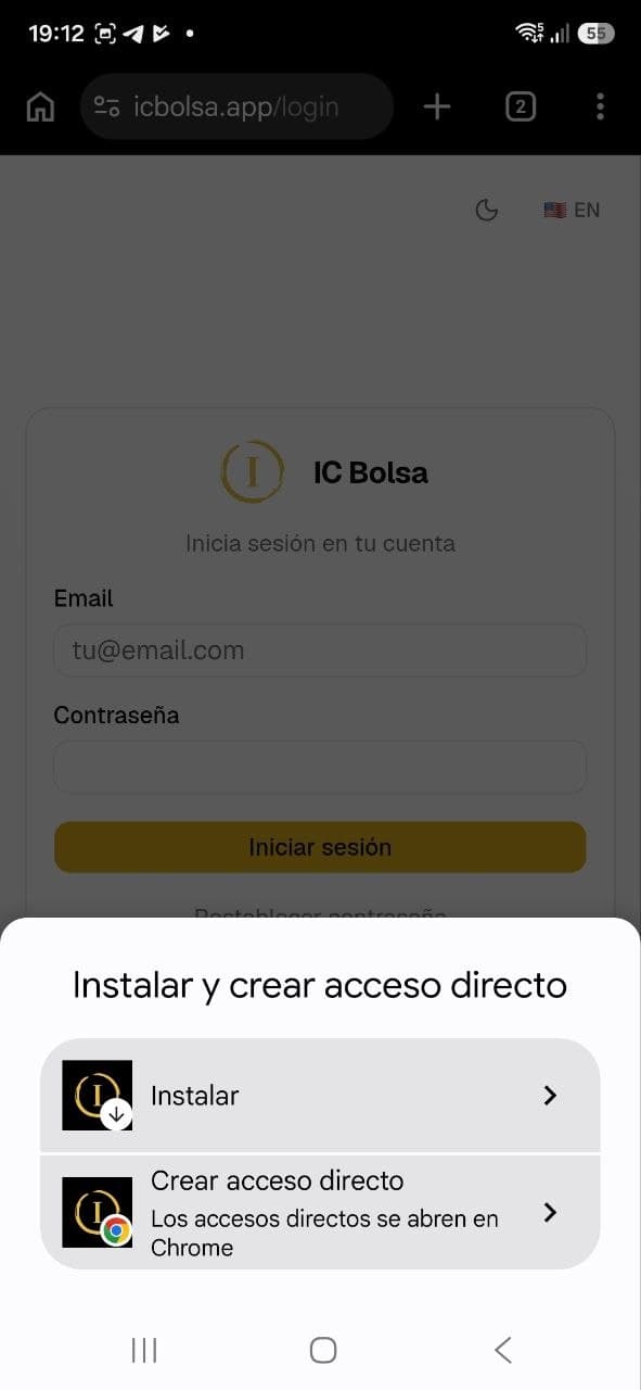 Pulsa «Instalar». No pulses «Crear acceso directo».