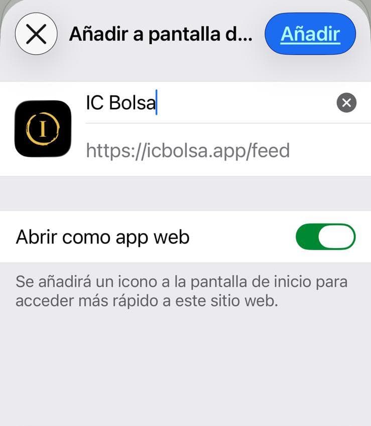 Deja «Abrir como app web» activado y pulsa «Añadir».