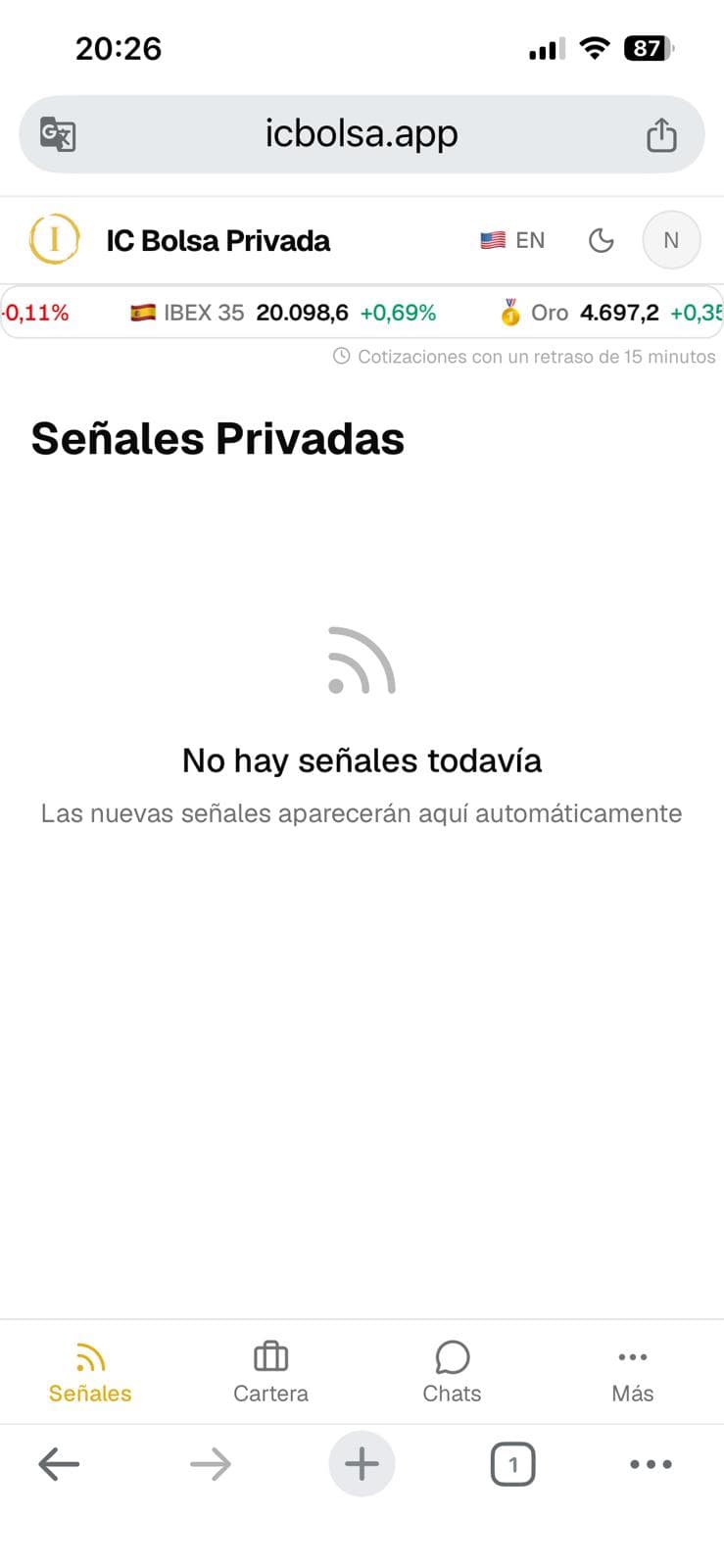 Abre icbolsa.app y pulsa el icono de Compartir de la barra superior.