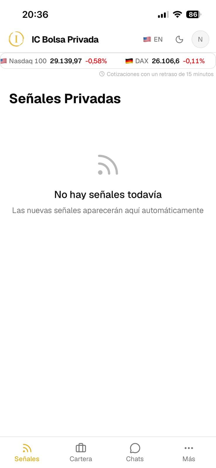 Abre IC Bolsa desde el icono nuevo. No deben aparecer barras de Safari o Chrome.